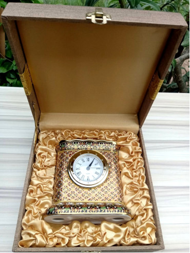 red loxora clock, in silk box